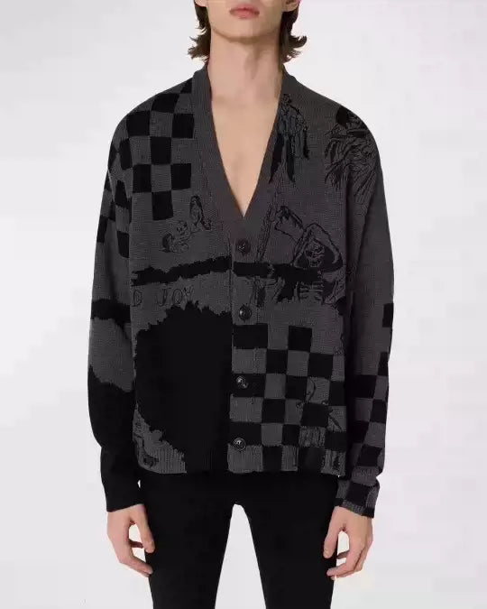 Amiri x Wes Lang Cardigan collaboration skull graffiti embroidered wool cardigan shirt