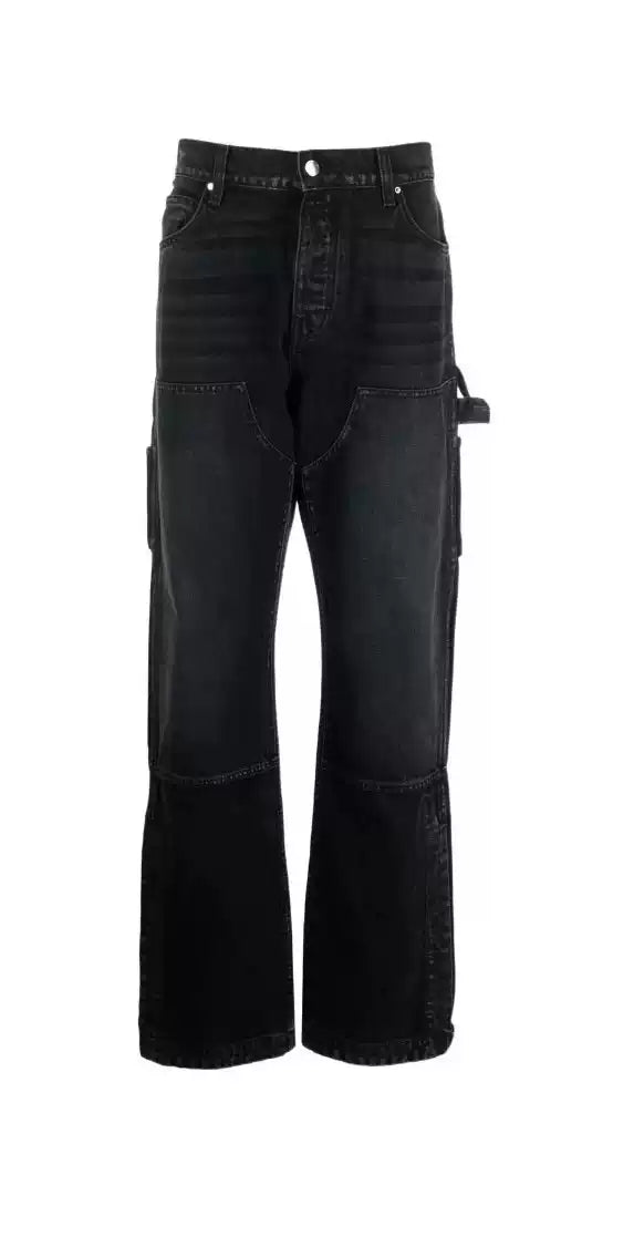 Amiri Carpenter, washed black, done old, lumbering buckle workwear, cargo bell bottom jeans