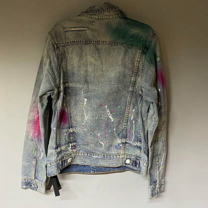 AMIRI 19SS GRAFFITI NEON TRUCKER paint crushing processing neon indigo denim jacket