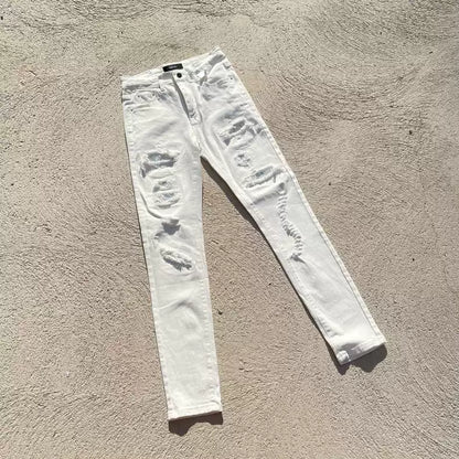 AMIRI white rhinestone ripped jeans pants