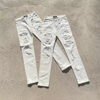 AMIRI white rhinestone ripped jeans pants