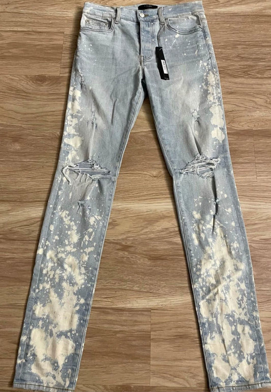 Amiri Classic Splash Ink Double Knee Destruction Blue Jeans