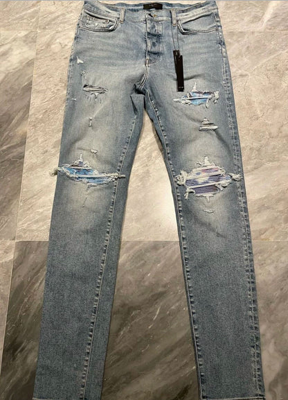 Amiri Classic Rendering Splicing Breaks Blue Jeans