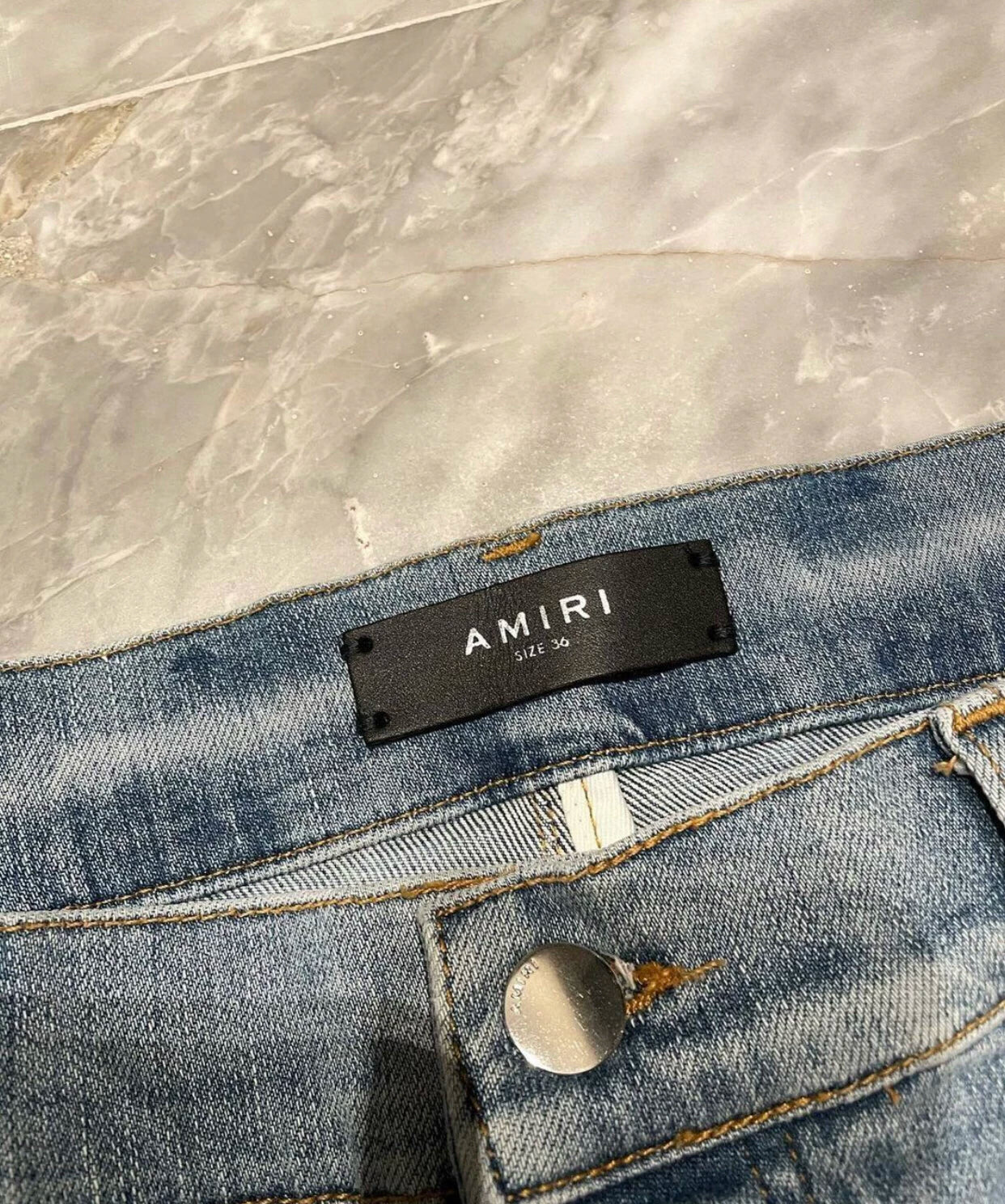 Amiri Classic Rendering Splicing Breaks Blue Jeans