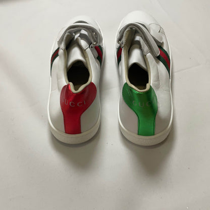Gucci Kids' Ace Leather Sneakers in White Red Green 0079