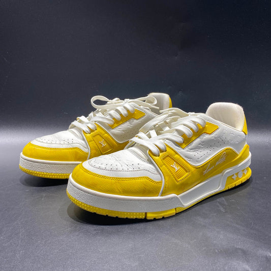 Louis Vuitton Trainer Low-Top Sneakers in White and Yellow 0079