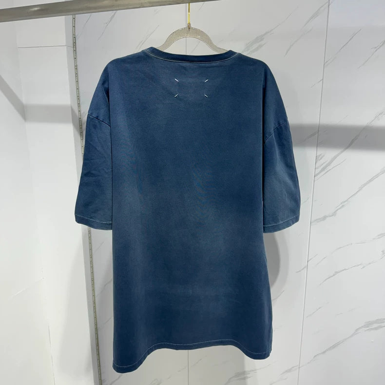 Maison Margiela Blue Distressed Logo T-shirt
