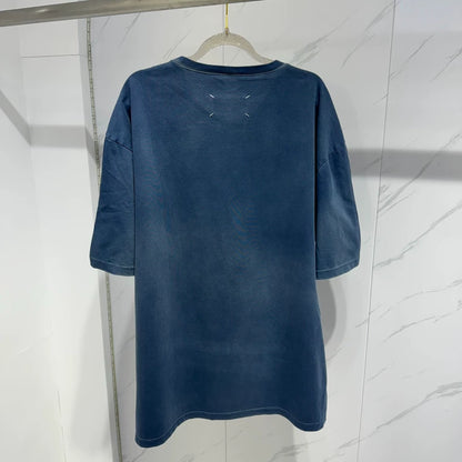 Maison Margiela Blue Distressed Logo T-shirt