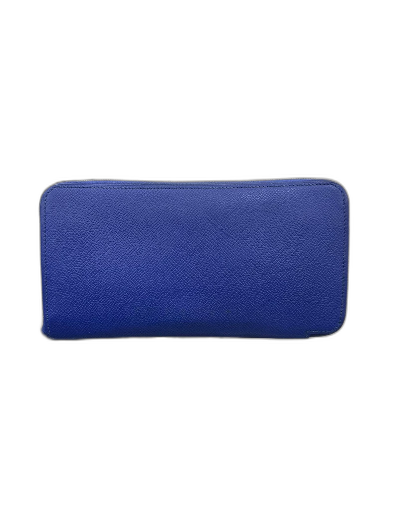 Hermes Silk Leather Zip Wallet in Electric Blue
