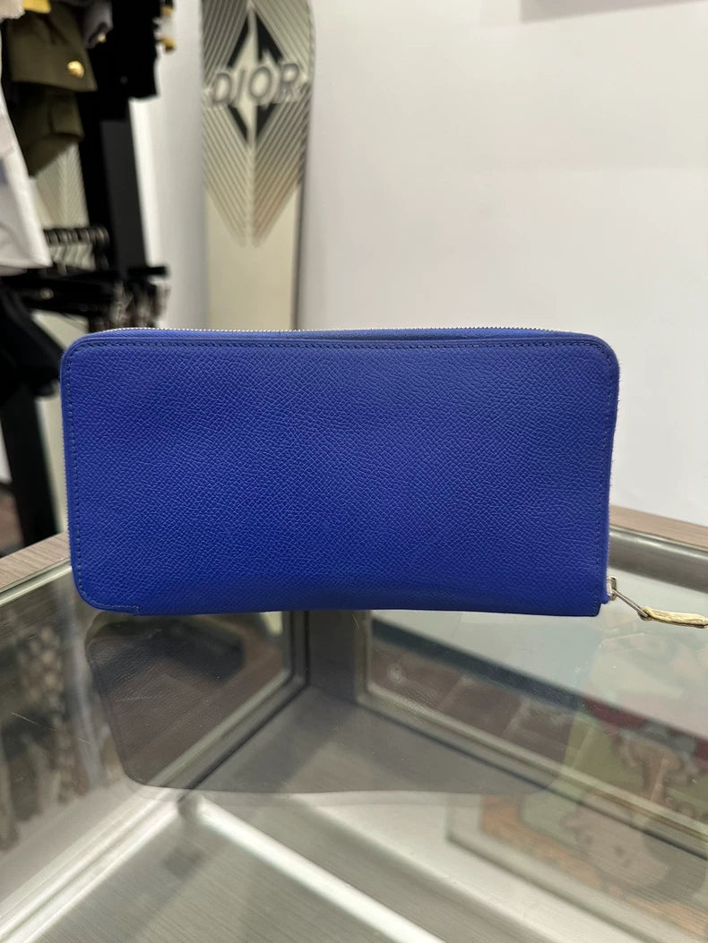 Hermes Silk Leather Zip Wallet in Electric Blue