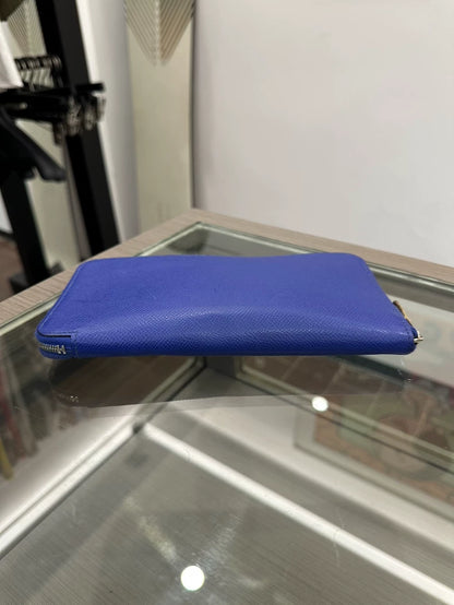 Hermes Silk Leather Zip Wallet in Electric Blue