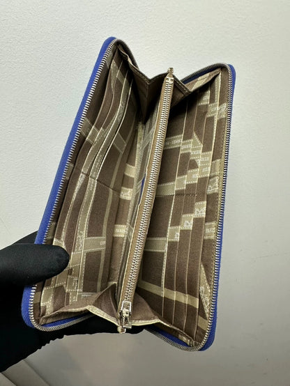 Hermes Silk Leather Zip Wallet in Electric Blue