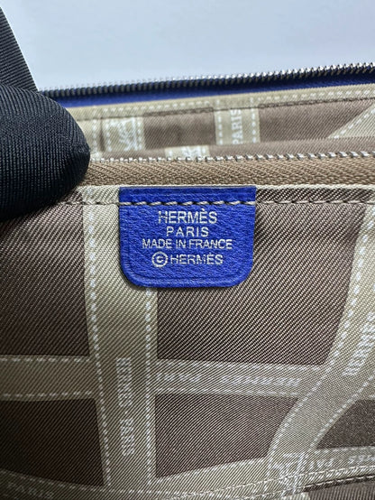 Hermes Silk Leather Zip Wallet in Electric Blue