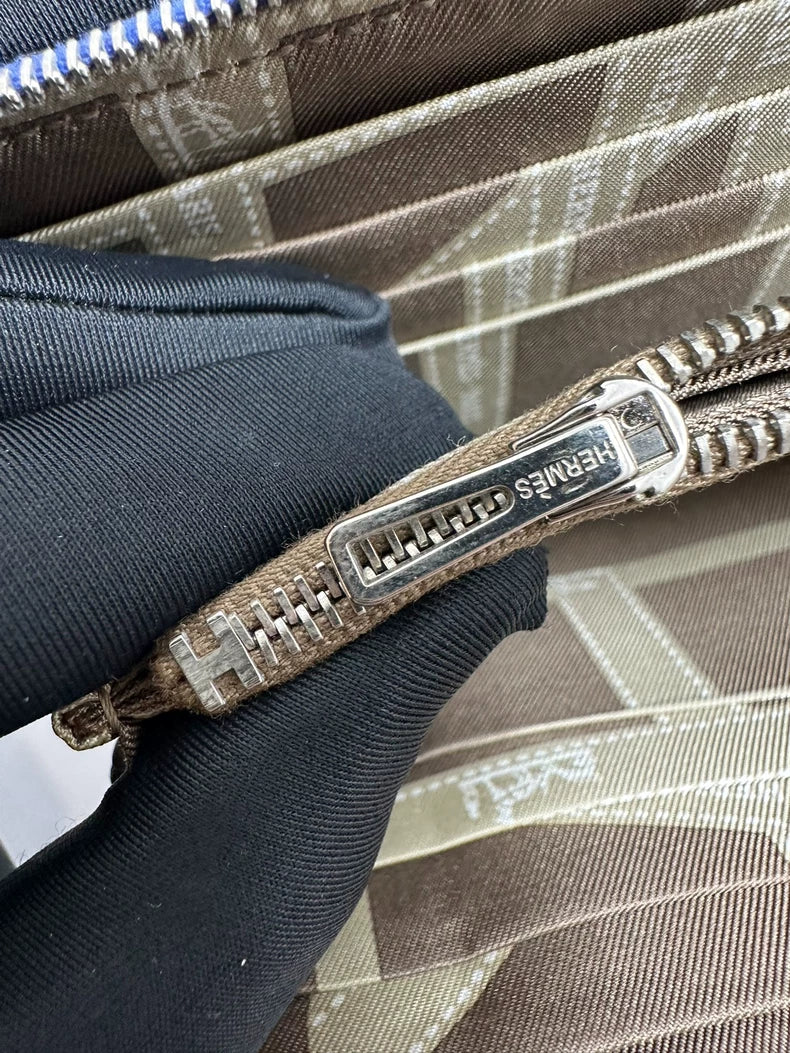 Hermes Silk Leather Zip Wallet in Electric Blue