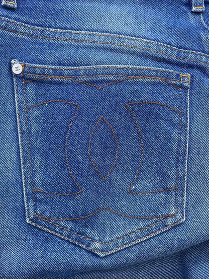 Chanel Blue Side-Stripe Denim Pants