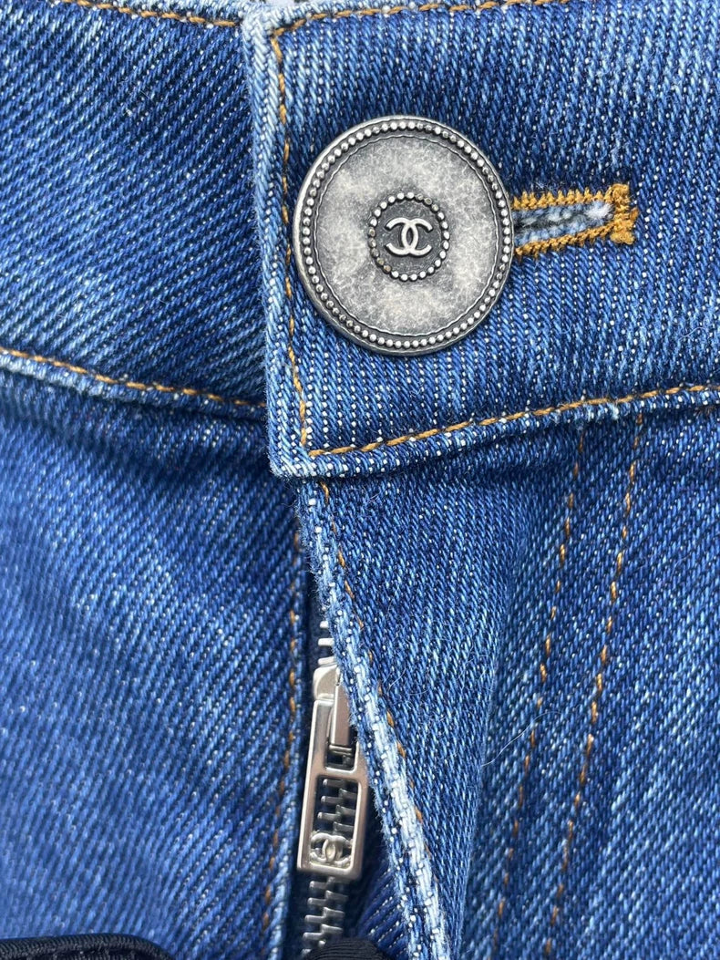 Chanel Blue Side-Stripe Denim Pants
