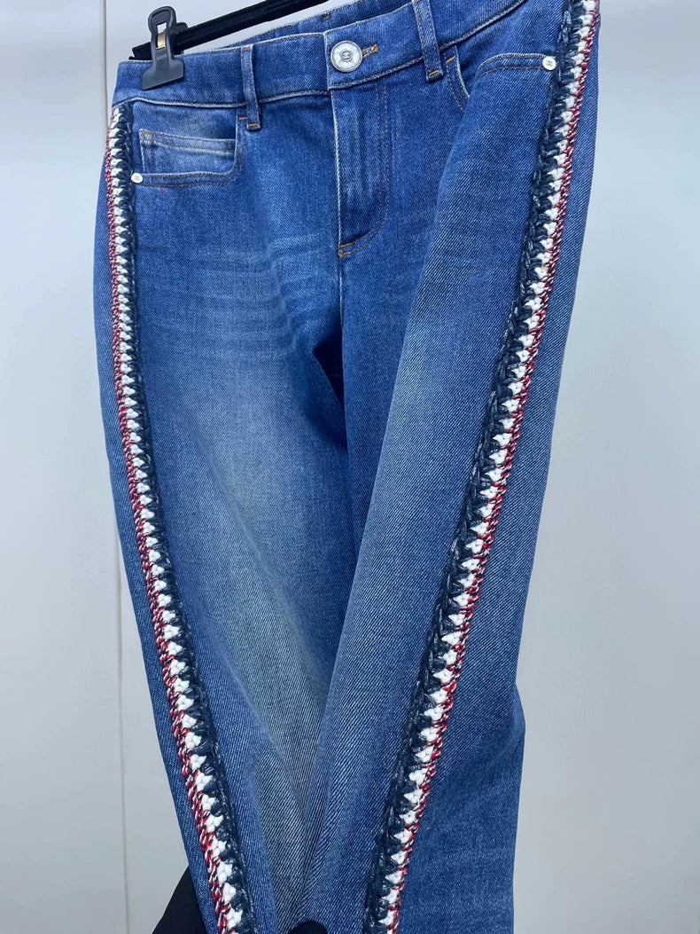 Chanel Blue Side-Stripe Denim Pants