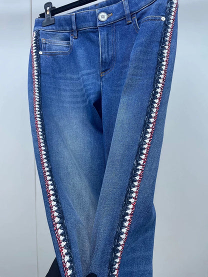 Chanel Blue Side-Stripe Denim Pants
