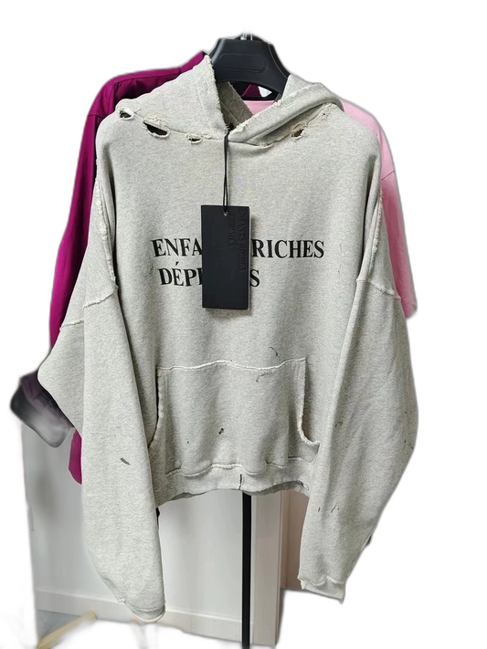 Enfants Riches Deprimes Gray Hoodie with Distressed Look