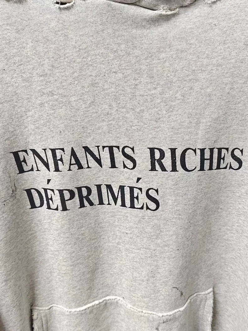 Enfants Riches Deprimes Gray Hoodie with Distressed Look