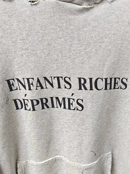Enfants Riches Deprimes Gray Hoodie with Distressed Look