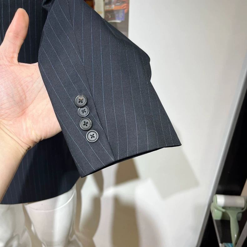 Classic Pinstripe Wool Blazer Jacket