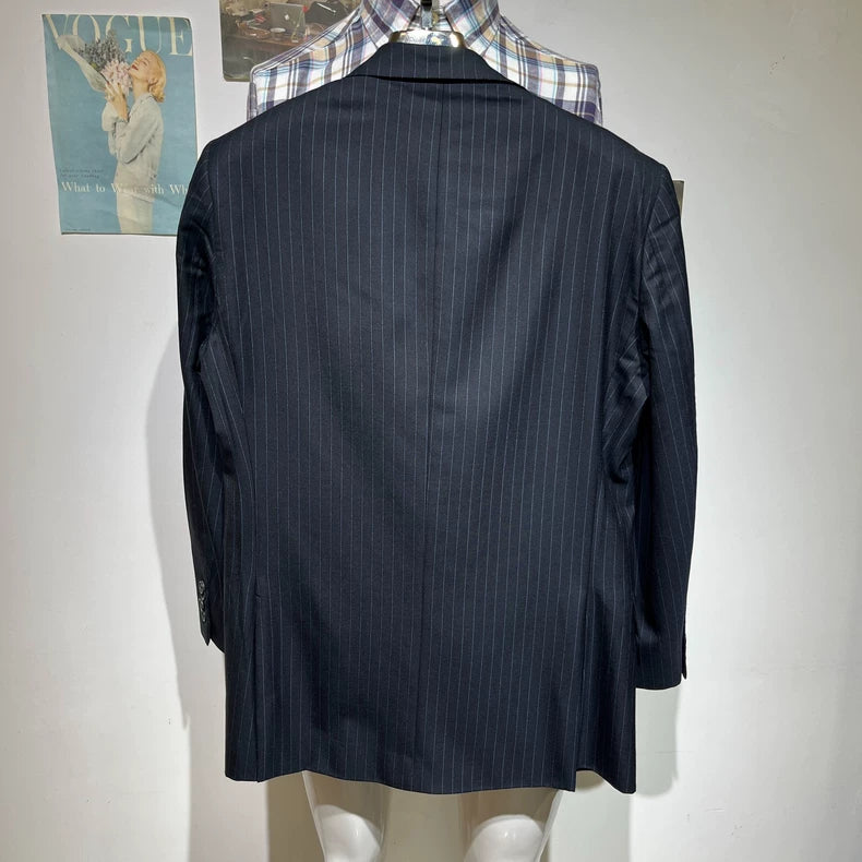 Classic Pinstripe Wool Blazer Jacket