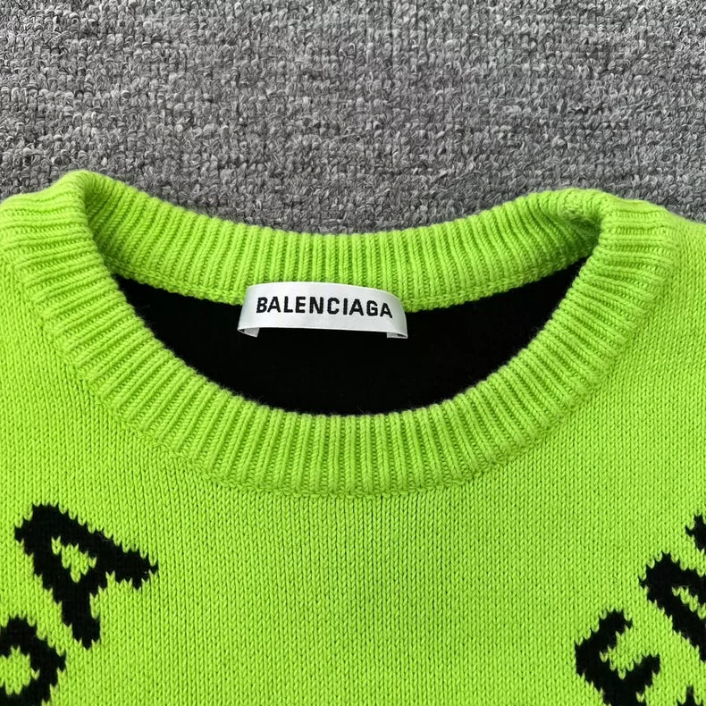 Balenciaga Fluorescent Green Wool Knit Sweater