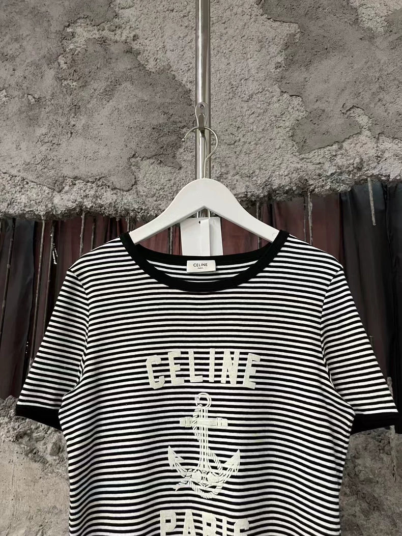 Celine Striped Anchor Short Sleeve Shirt