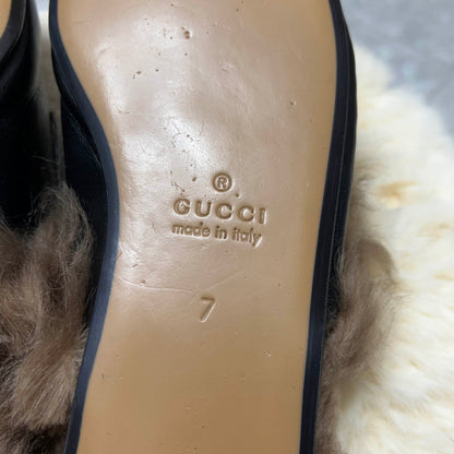 Gucci Princetown Black Fur Slide Sandals for Men 0079