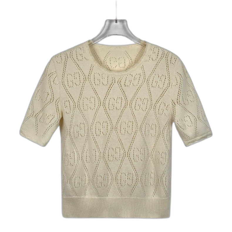 Gucci Beige Short Sleeve Knitted Top