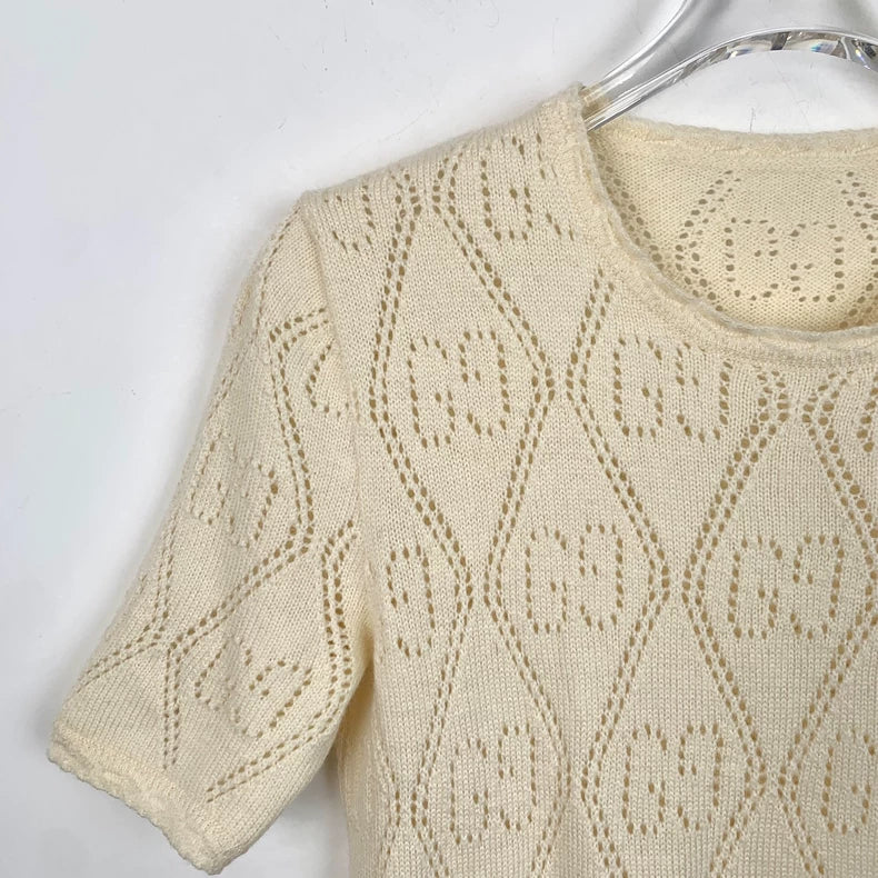 Gucci Beige Short Sleeve Knitted Top