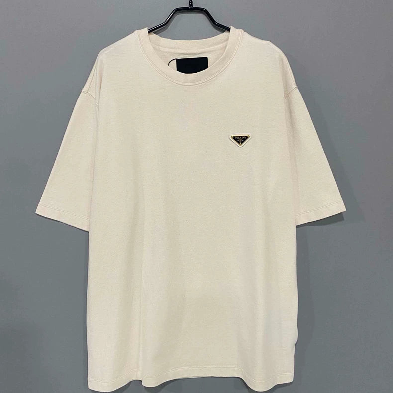 Prada Gold Triangle Logo Short Sleeve T-shirt