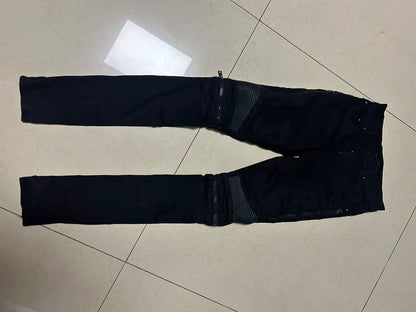 Classic Black Leather Distressed Jeans