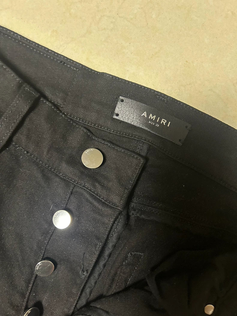 Classic Black Leather Distressed Jeans