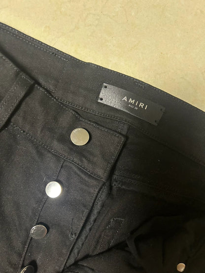 Classic Black Leather Distressed Jeans