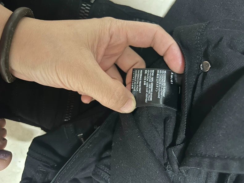 Classic Black Leather Distressed Jeans