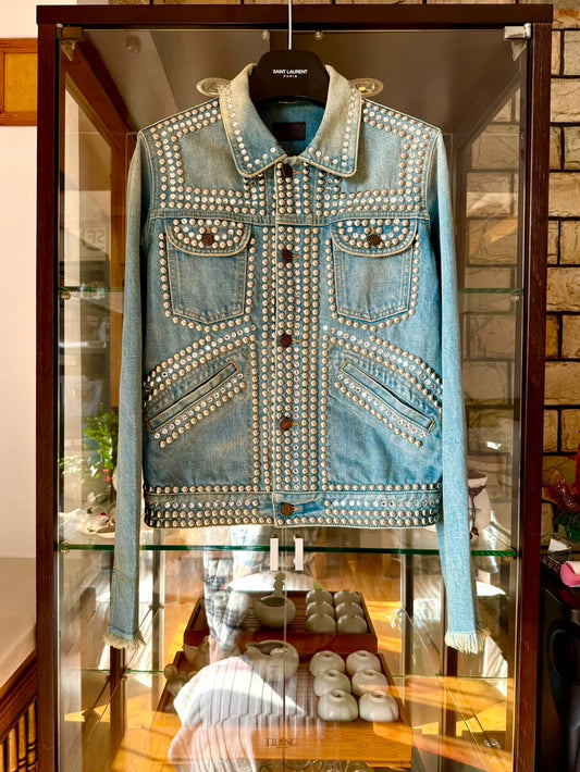 Saint Laurent Blue Studded Denim Jacket