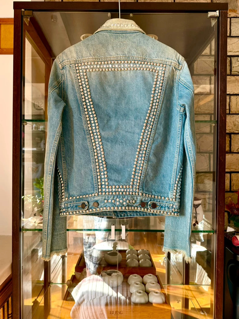 Saint Laurent Blue Studded Denim Jacket