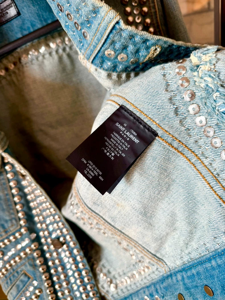 Saint Laurent Blue Studded Denim Jacket