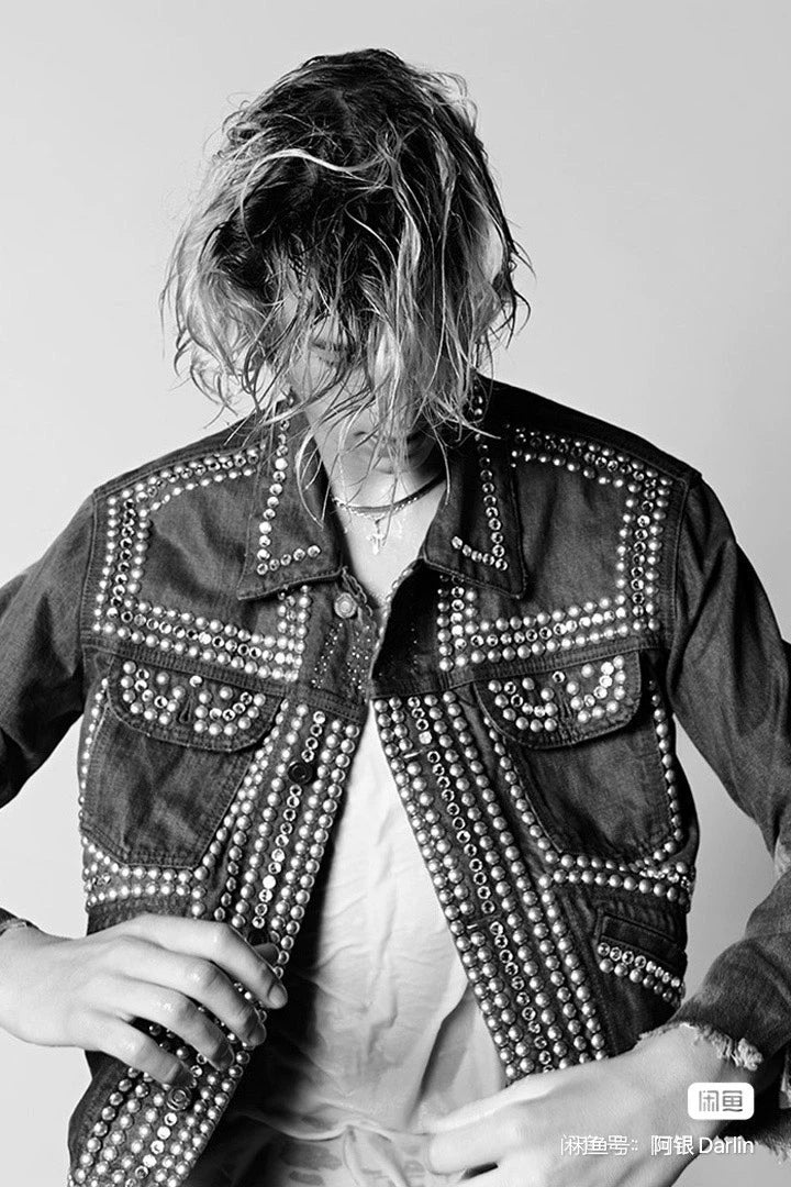 Saint Laurent Blue Studded Denim Jacket