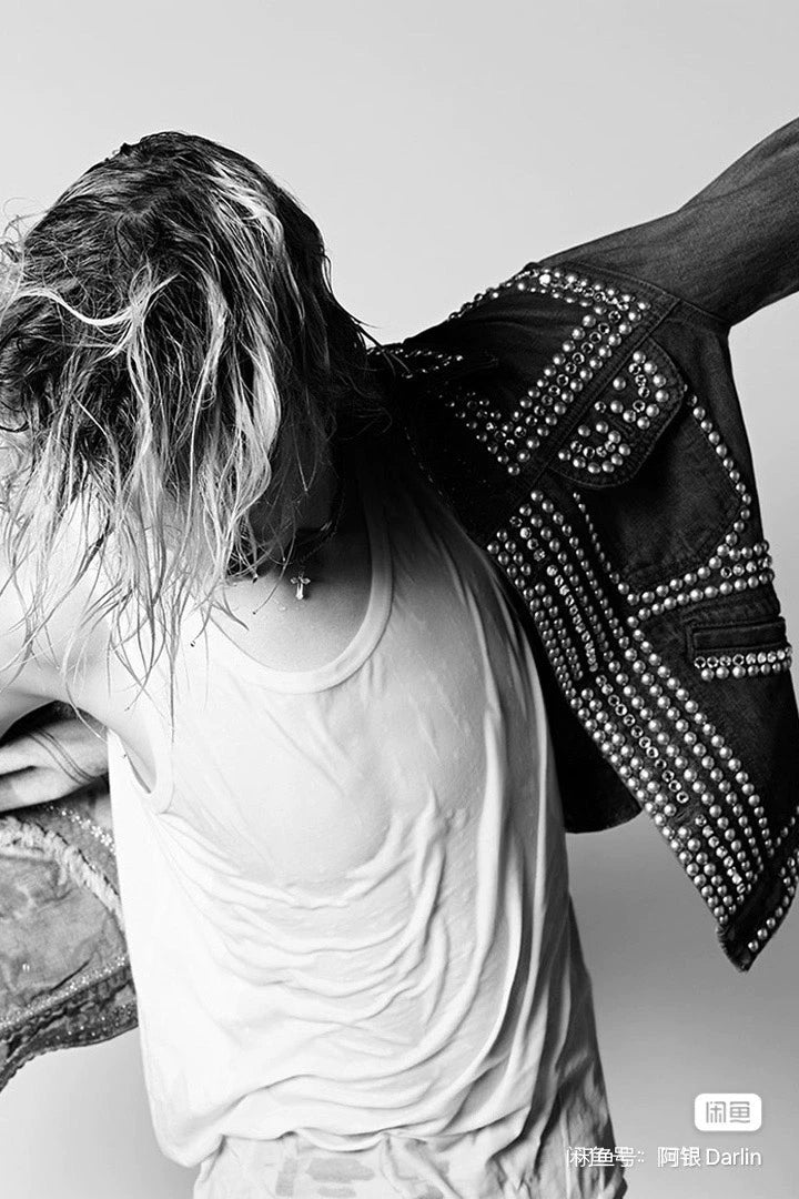 Saint Laurent Blue Studded Denim Jacket