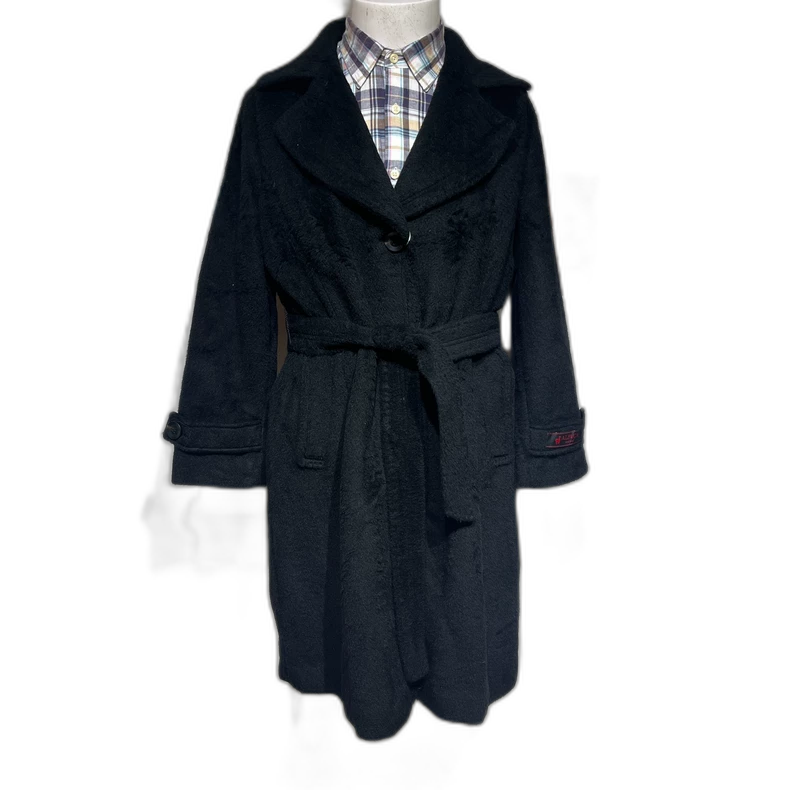 Vintage Long Black Wool Belted Coat