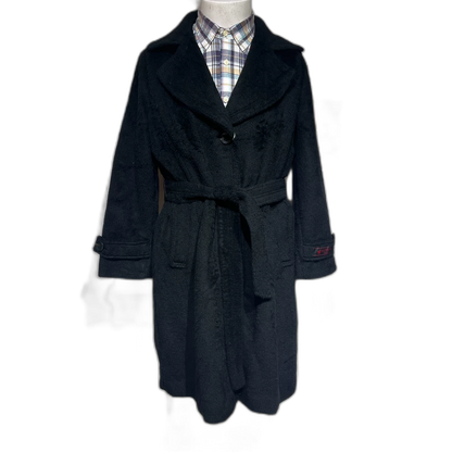 Vintage Long Black Wool Belted Coat