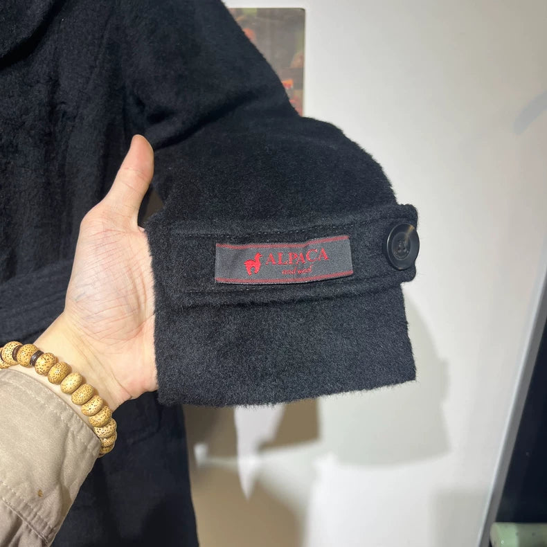 Vintage Long Black Wool Belted Coat