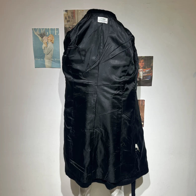 Vintage Long Black Wool Belted Coat