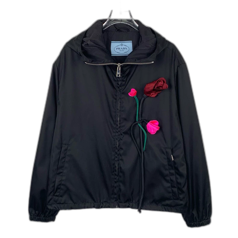 Black Floral Zip-Up Jacket by Prada
