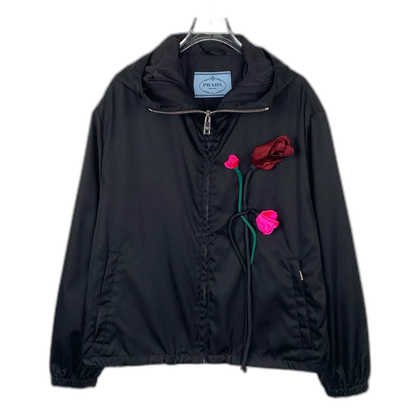 Black Floral Zip-Up Jacket by Prada