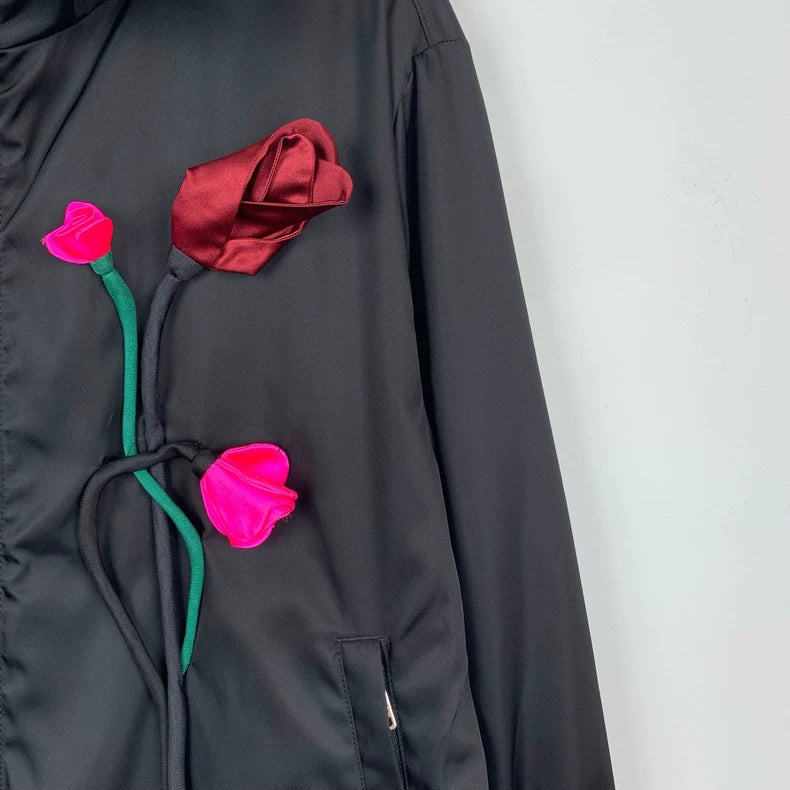 Black Floral Zip-Up Jacket by Prada