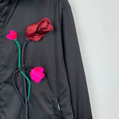 Black Floral Zip-Up Jacket by Prada